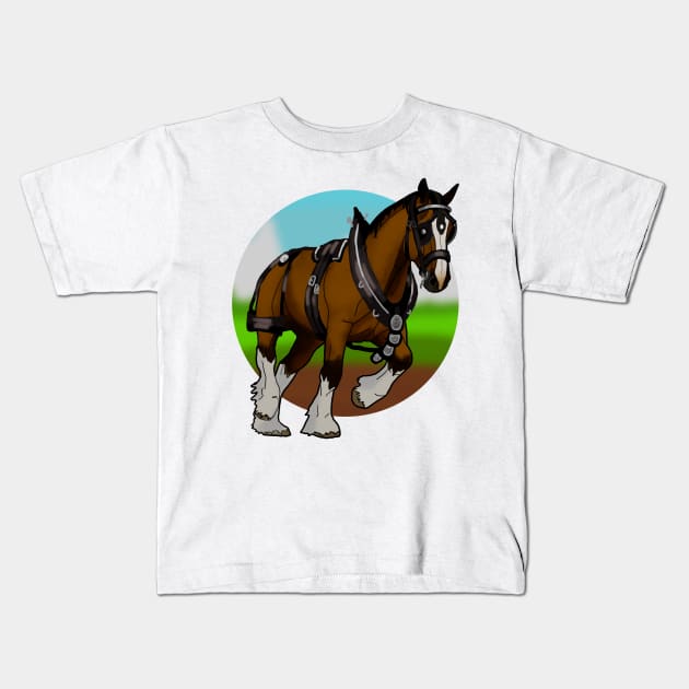 Single Clydesdale in harness Kids T-Shirt by Shyflyer